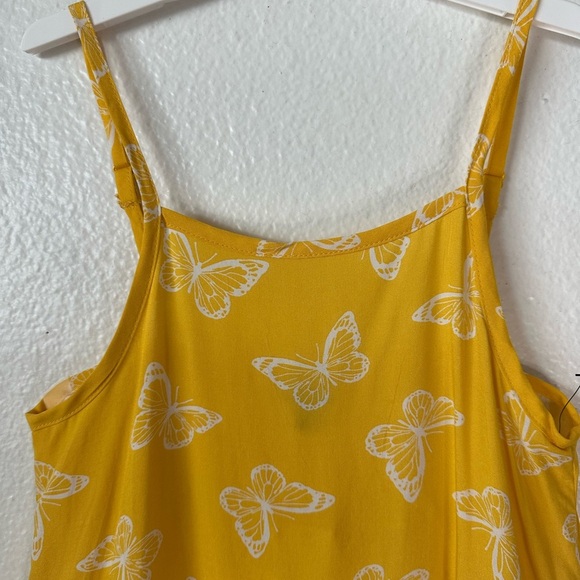Girls Yellow Spaghetti Strap Butterfly Pattern Med 7/8 Summer Casual Dress - Picture 2 of 4